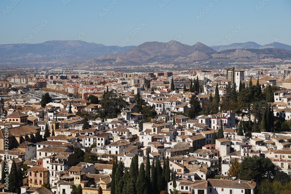 The panorama of old town of Granada, Albaicin, in Spain