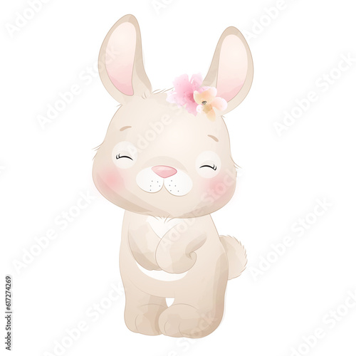 Cute rabbit poses watercolor illustration © MagicalPlanet