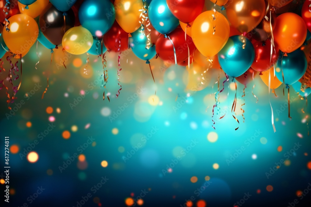 Birthday background with balloons, confetti and garlands, lots of empty copyspace Generative AI Birthday background with balloons, confetti and garlands, lots of empty copyspace Generative AI