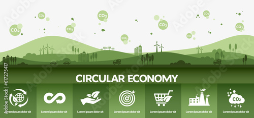 circular economy icon. The concept of eternity, endless and unlimited, circular economy for future growth of business and environment sustainable with flat design infographic, template, vector illustr