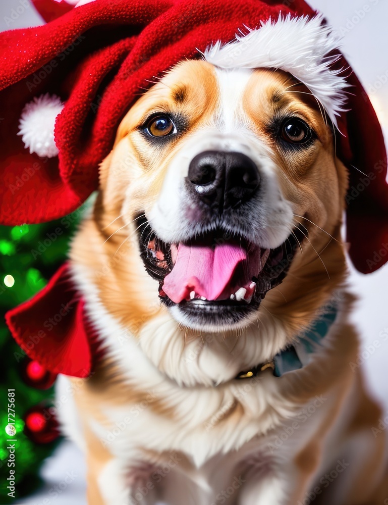 Happy Dog Is wearing christmas hat Happy Dog Is wearing christmas hat