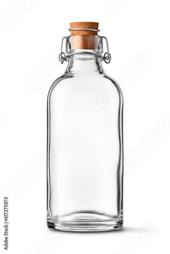 Empty clear bottle with vintage swing top isolated on white background. Generative AI