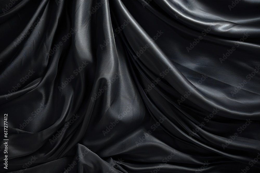 Fototapeta premium Black silk curtains textured wall backdrop Generative AI