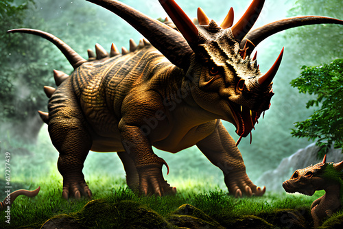 Styracosaurus Dinosaur, Generative AI Illustration © pandawild