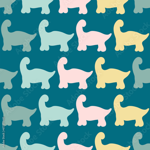 Abstract seamless pattern with silhouettes dinosaurs. Perfect print for tee, textile and fabric. Simple vector illustration for decor and design. © Anna