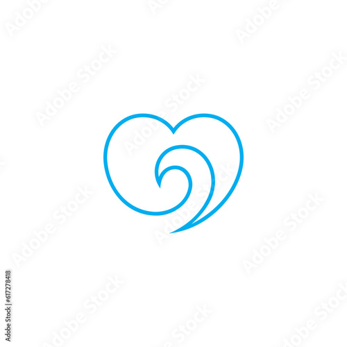 Heart and waves simple line logo design