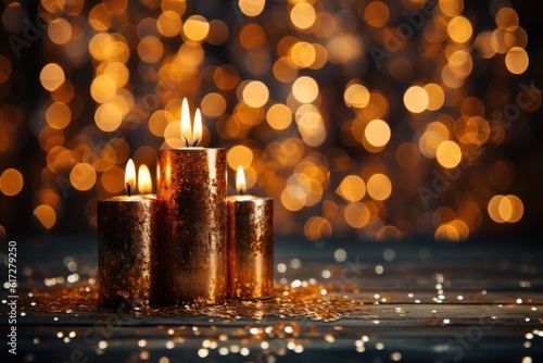 Burning candles celebrating New Year holiday. Generative AI