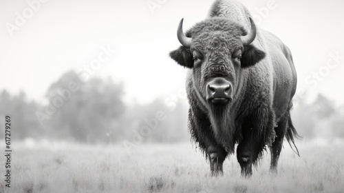 Bull bison in nature. Generative AI
