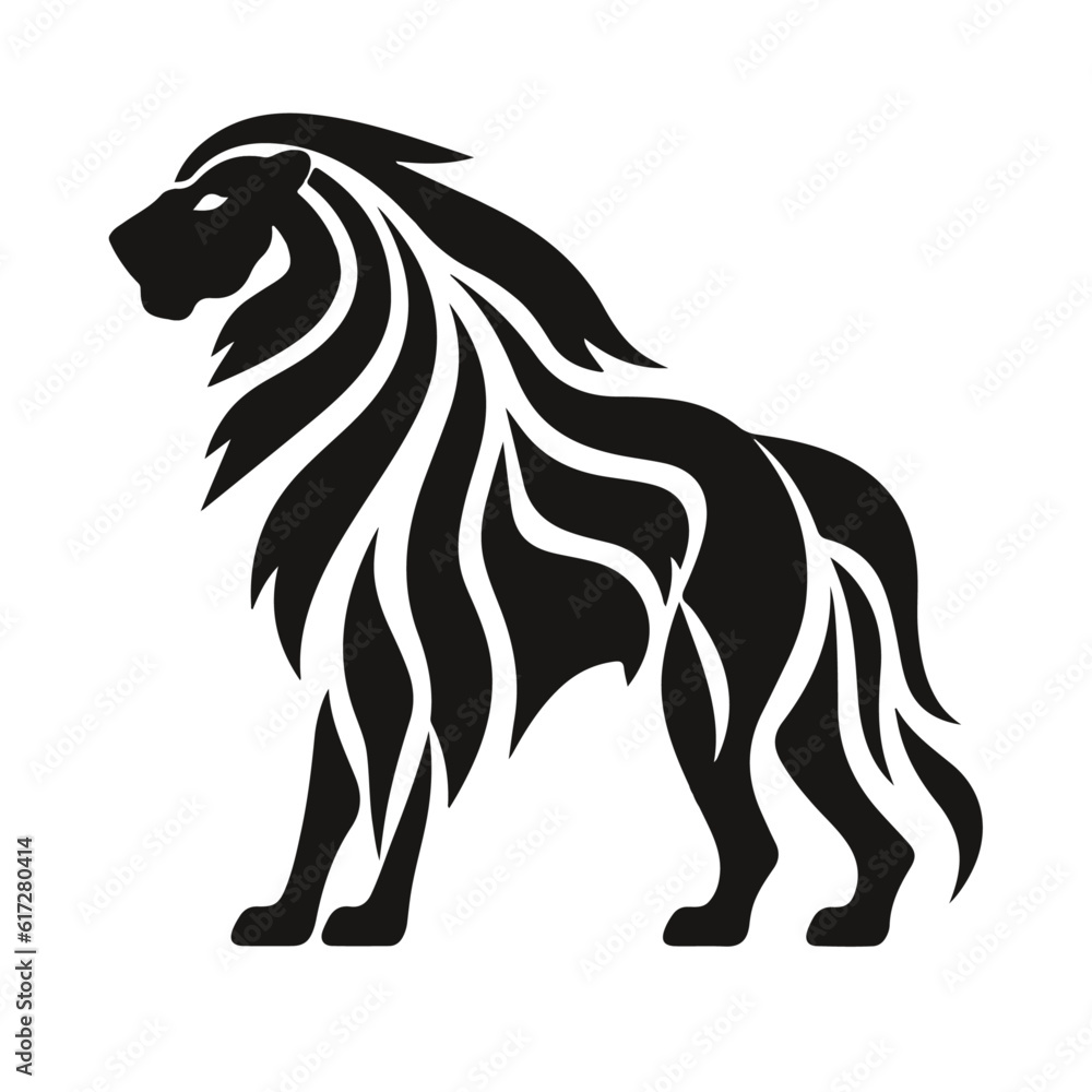 Black silhouette of a lion, vector, isolated, logo, symbol, icon, generative ai Black silhouette of a lion, vector, isolated, logo, symbol, icon, generative ai