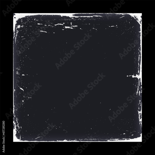 Album paper cover with worn, dirty, scratches effect. Grunge texture mockup for retro cd, vinyl. Distressed edge overlay frame, rough vintage template, vector illustration
