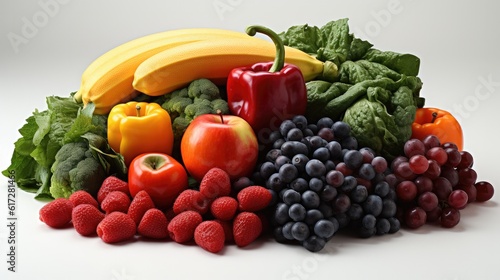 Fresh fruit and vegetables on a white background  Collection of various vegetables placed.