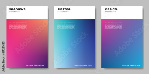 Colorful gradient vertical background template copy space set. Vibrant colour gradation backdrop for screen, cover, poster, banner, brochure, magazine, or card.