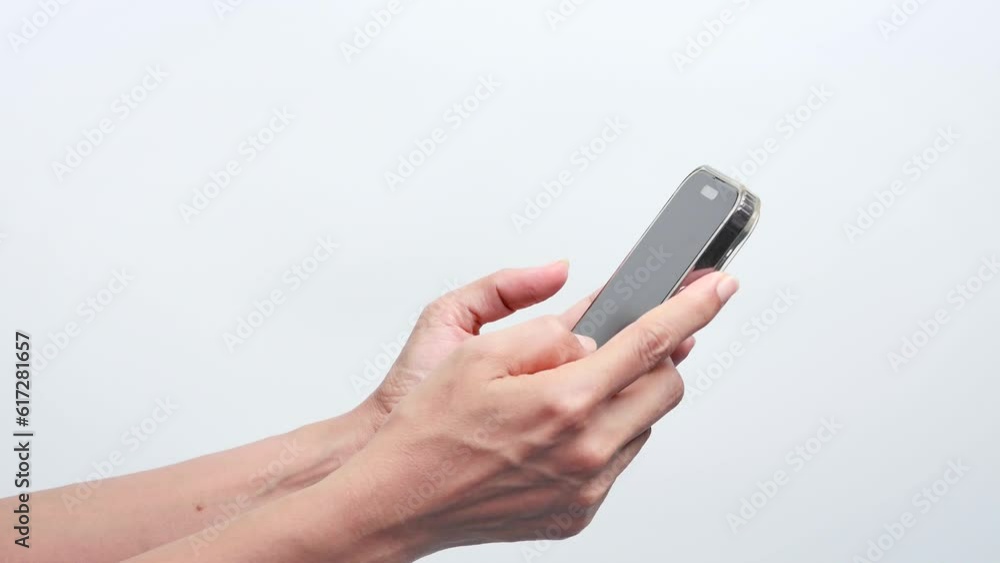 Middle-aged woman using a smartphone Chat with friends through social media. Middle-aged woman using a smartphone Chat with friends through social media.