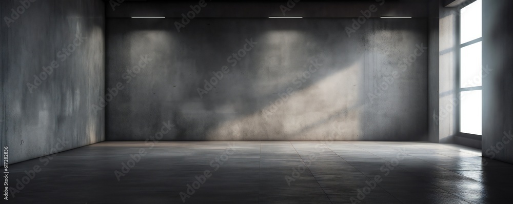 Website slide backdrop empty dark gray industrial concrete scene with floor and back wall and light rays Generative AI Website slide backdrop empty dark gray industrial concrete scene with floor and back wall and light rays Generative AI