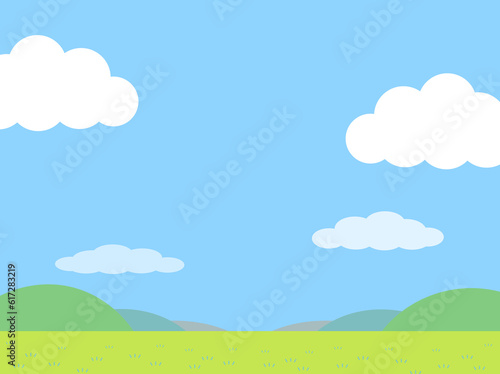 青空と雲と草原のシンプルなイラスト