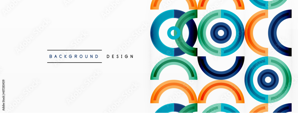 Fototapeta premium Circles are arranged in a grid pattern abstract background and feature a range of different colors, including shades of various colors. Template for wallpaper, banner, presentation, background