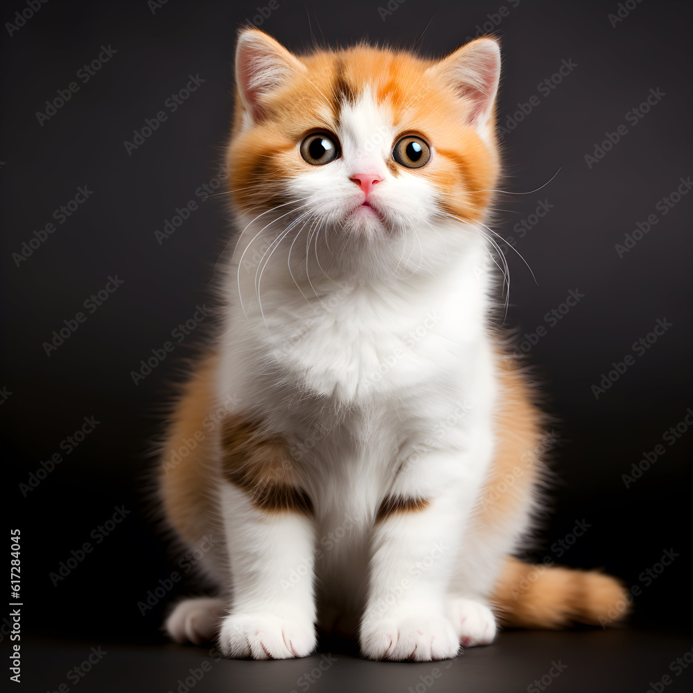 Cute 3 colors scottish fold kitten isolated on black background illustration Generative AI