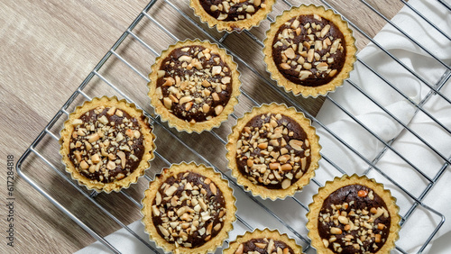 brownie mini pies on a cooling rack