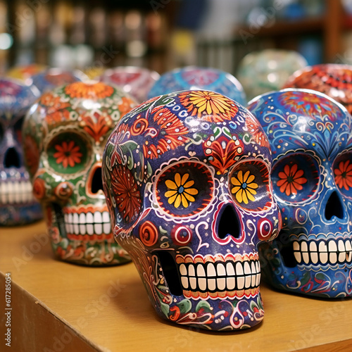 Calavera tradicional Mexicana Dia de muertos. ia generada.