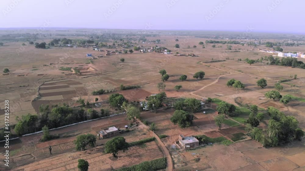 Aerial shot of a village with agricultural fields in Chatra in Jharkhand in summer. Aerial shot of a village with agricultural fields in Chatra in Jharkhand in summer.