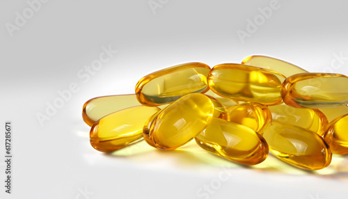 Fish oil pill, omega 3, isolated on white background