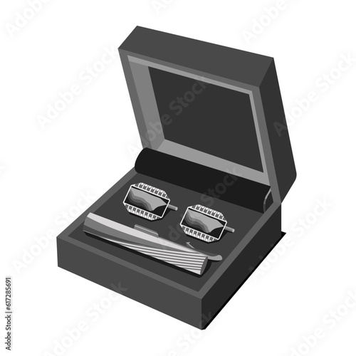 Cufflinks for a shirt and a tie clip in a gift box,isolated on a white background Vector illustration of men's accessories.