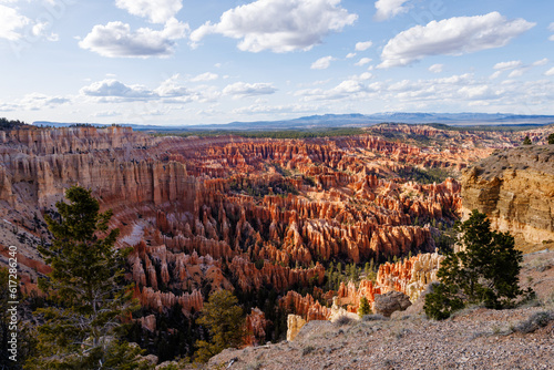 Panorama landscape view from Rim Trail near Bryce Point in Bryce Canyon National Park in Utah during spring. 