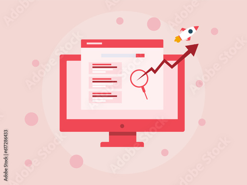 SEO organic ranking concept. Increasing search engine traffic. Website ranking improvement. SEO strategy development.