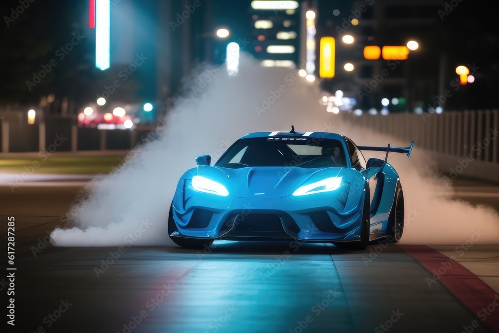 Naklejka premium sport car racing in the city, street racer. Generative AI