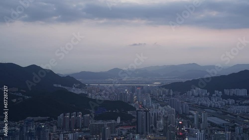 The sunset view of Hwangnyeongsan Mountain in Busan, Korea