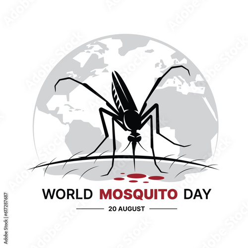 World mosquito day - Black mosquito suck blood on the skin sign and globe world texture texture background vector design
