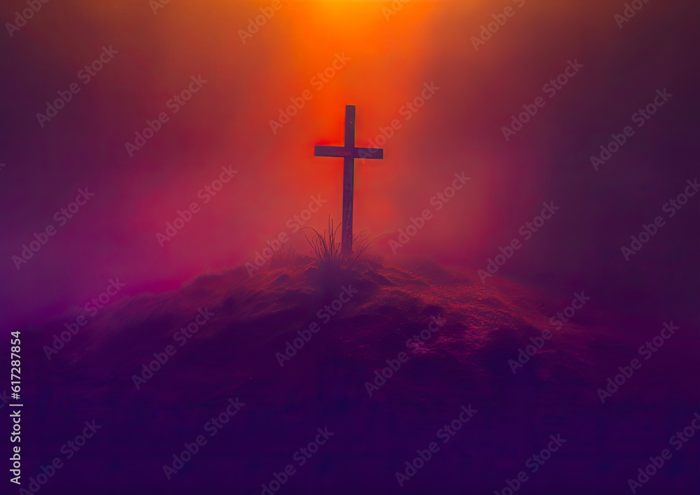 The Cross on top of the hill, red light
