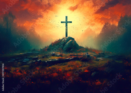 Cross on top of rock