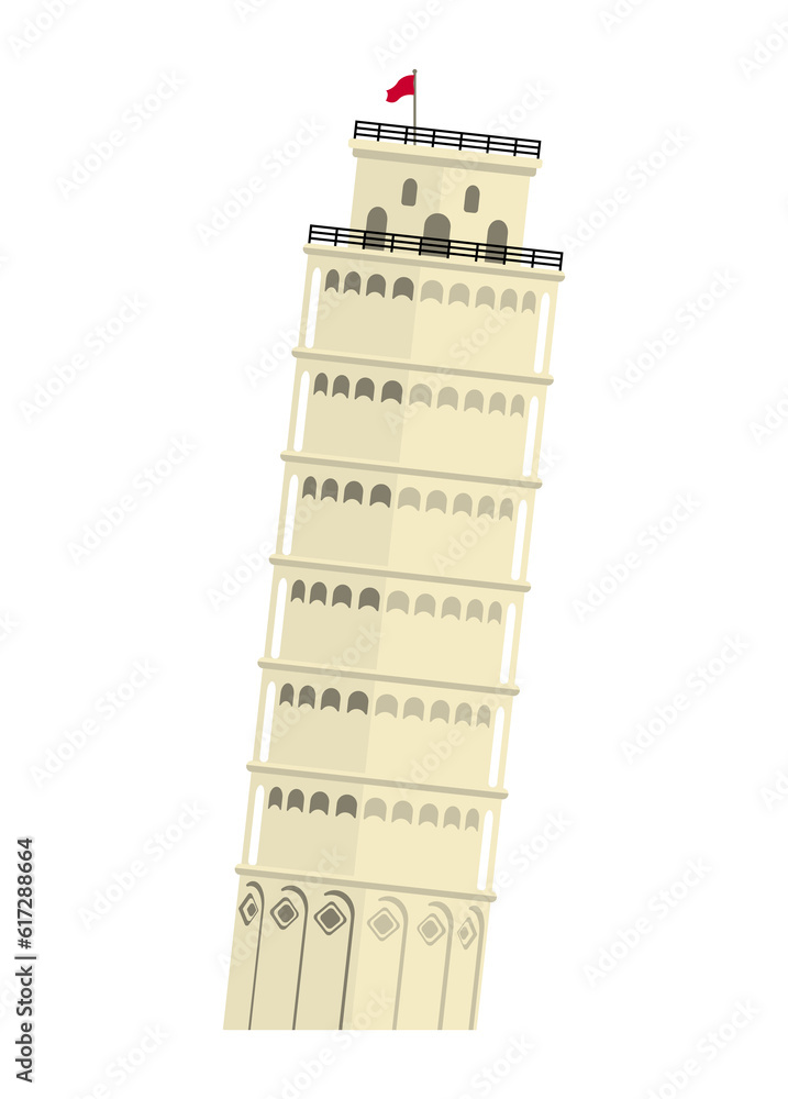 Leaning Tower of Pisa - Italy / World famous buildings  illustration / png