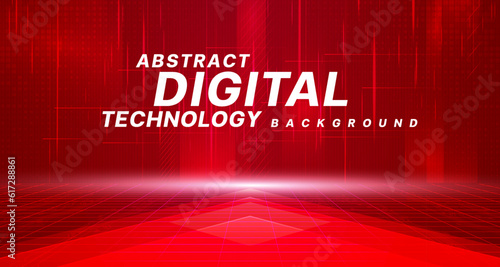 Digital technology futuristic metaverse red background, cyber information, abstract speed connect communication, innovation future meta tech, internet network connection, Ai big data, illustration 3d