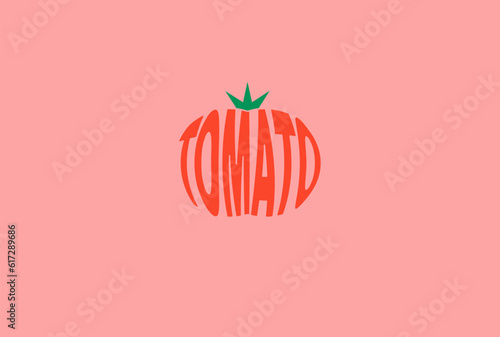 Tomato typographic logo design. Fresh tomato vegetable vector illustration for emblem, logo, sign or icon. Flat style illustration.