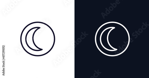 waning moon icon. Thin line waning moon icon from weather collection. Outline vector isolated on dark blue and white background. Editable waning moon symbol can be used web and mobile