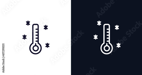 freezing icon. Thin line freezing icon from weather collection. Outline vector isolated on dark blue and white background. Editable freezing symbol can be used web and mobile