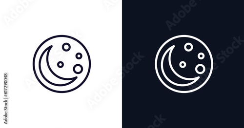 first quarter icon. Thin line first quarter icon from weather collection. Outline vector isolated on dark blue and white background. Editable first quarter symbol can be used web and mobile