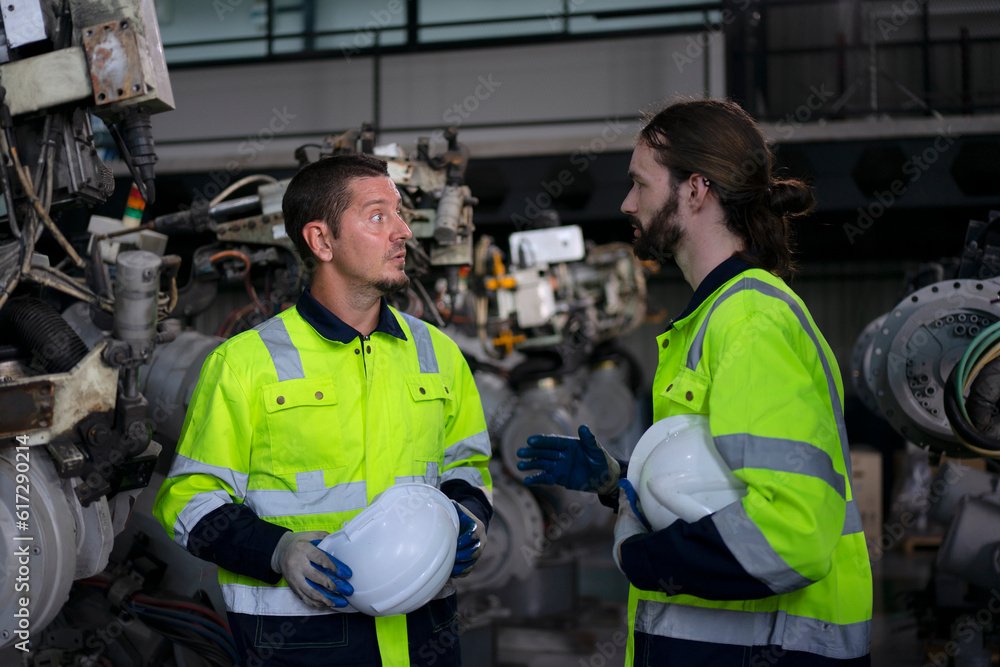 Engineer work at robotic arm factory. Engineer work at robotic arm factory.