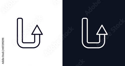 turn up arrow icon. Thin line turn up arrow icon from user interface collection. Outline vector isolated on dark blue and white background. Editable turn up arrow symbol can be used web and mobile