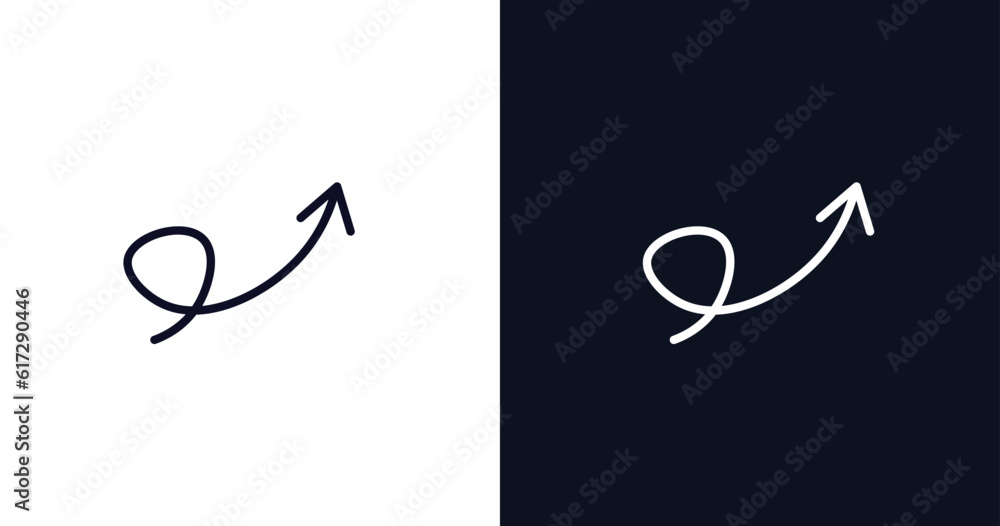 swirly arrow icon. Thin line swirly arrow icon from user interface collection. Outline vector isolated on dark blue and white background. Editable swirly arrow symbol can be used web and mobile