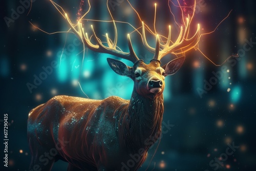 Deer glowing night. Generate Ai