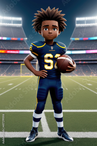 3d cartoon young american football in stadium background. Generative AI © magr80