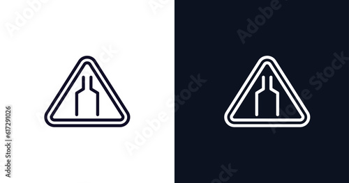 narrow road icon. Thin line narrow road icon from traffic signs collection. Outline vector isolated on dark blue and white background. Editable narrow road symbol