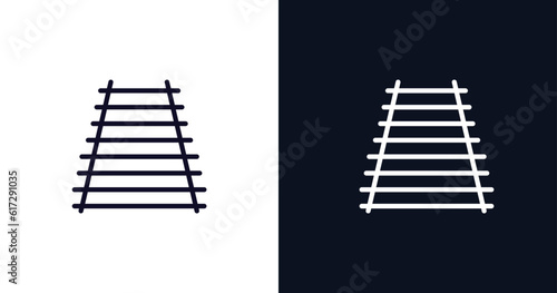 railway icon. Thin line railway icon from traffic signs collection. Outline vector isolated on dark blue and white background. Editable railway symbol