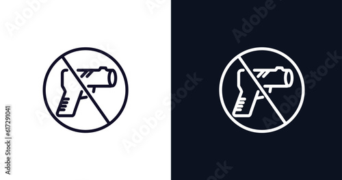 no weapons icon. Thin line no weapons icon from traffic signs collection. Outline vector isolated on dark blue and white background. Editable no weapons symbol can be used web and mobile
