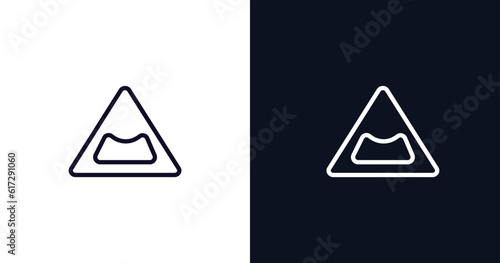 pothole icon. Thin line pothole icon from traffic signs collection. Outline vector isolated on dark blue and white background. Editable pothole symbol can be used web and mobile