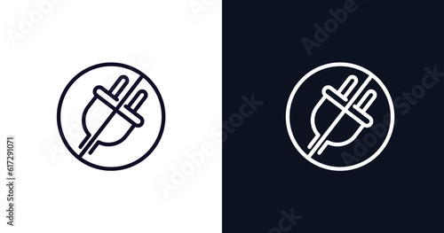 no plug icon. Thin line no plug icon from traffic signs collection. Outline vector isolated on dark blue and white background. Editable no plug symbol can be used web and mobile