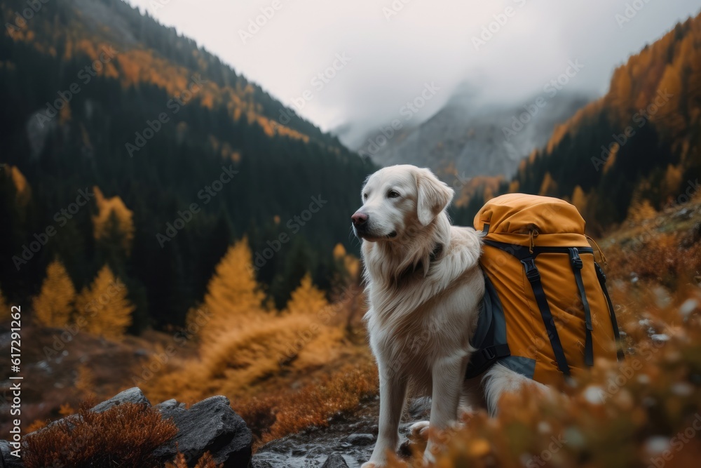 Dog travel pet mountains. Generate Ai